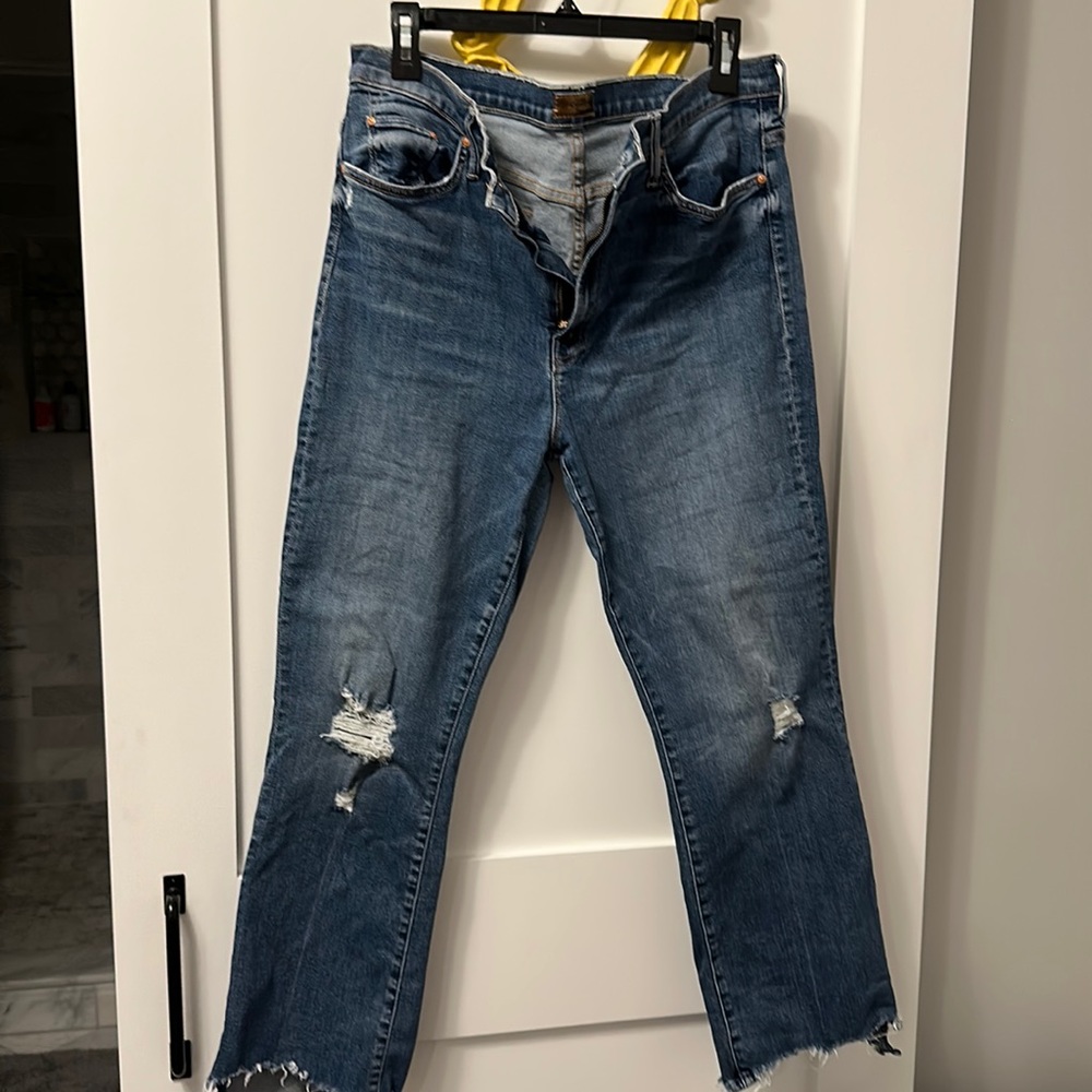 Mother insider step Frey jeans. Distressed, sz 34 color: dancing on coals